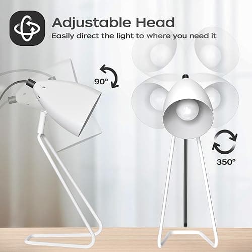 PARTPHONER Table Lamp Set of 2, 350°Rotatable Small Desk Lamp, Modern White Reading Bedside Lamps, Suitable for Study, Bedroom, Office, Dorm, Children's Room, 2 Bulbs Included thumbnail 6