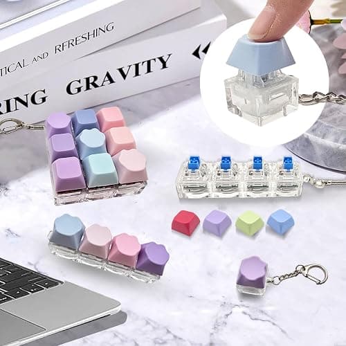 Gtzzot 6-Pack Keyboard Fidget Toy with Clicky/Creamy/Silent Switches & 75 Removable Keycaps—Stress Relief Keyboard Clicker Keychain in Gift Box—Calms Anxiety for Adults Office Travel School Home thumbnail 7