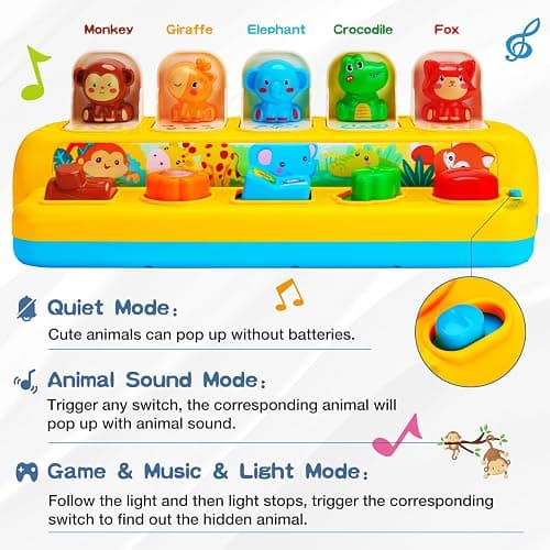 Interactive Pop up Animal Toys with Music & Light, Montessori Cause and Effect Toys for 1 Year Old Boy Girl Early Learning Musical Baby Toy 9-12-18 Months STEM Toddler Toy Age 1-2 Gift for Infant thumbnail 4