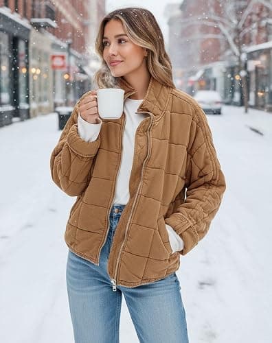 SAUKOLE Womens Winter Dolman Long Sleeve Full-Zip Quilted Jacket Coat Warm Outerwear thumbnail 2