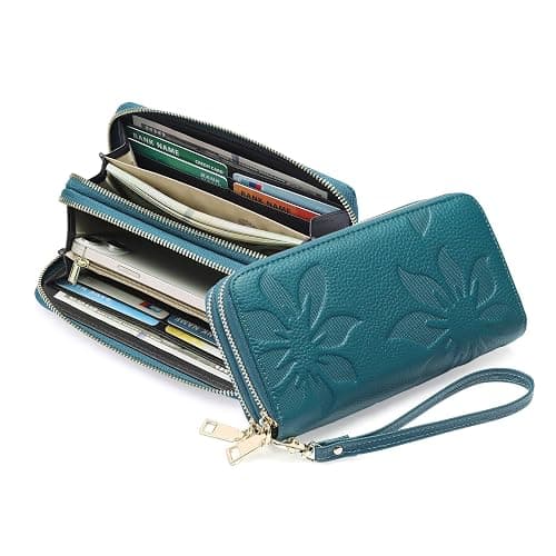 GOIACII Women's Wallet Large Capacity Double Zip Ladies Card Phone Holder RFID Blocking Wristlet Leather thumbnail 9