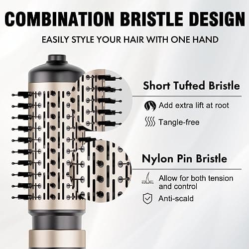 DAILYLIFE Rotating Hair Dryer Brush, Hot Air Brush, Spinning Blow Dryer Brush with 2 Brushes (1.5" & 2"), Ionic Generator thumbnail 6