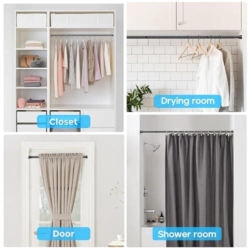 Black Spring Tension Curtain Rod 28-52 Inches, 7/8" Diameter Adjustable Shower Curtain Rod No Drill, Anti-slip Heavy Duty Spring Curtain Rod for Windows Bathroom Kitchen Closet Doorway thumbnail 5