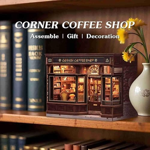Fsolis Book Nook Kit - DIY Bookshelf Miniature Kit for Adults 3D Puzzle Booknook Bookstore Bookshelf Diorama Cafe Shop Tiny House with Cat, Craft Gifts for Women Book Lovers (Corner Coffee Shop) thumbnail 5