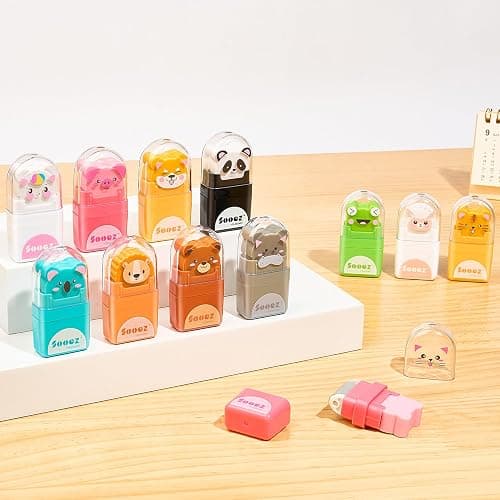 Sooez 12 Pack Pencil Erasers, Cute Animal Eraser with Clean up Roller and Cover, Latex-Free, Bulk Art Drawing Erasers for Students & Teacher Classroom/School Supplies, Party Favor thumbnail 2