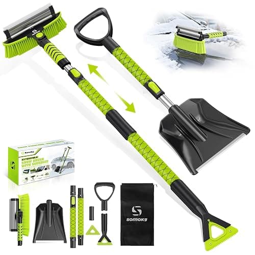 Upgraded 60'' Snow Brush & Snow Shovel with 2 Ice Scrapers, Extendable Snow Brush for Car Windshield with Squeegee, 4-in-1 Detachable Winter Snow Remover for Cars, SUVs, Trucks - Image 1