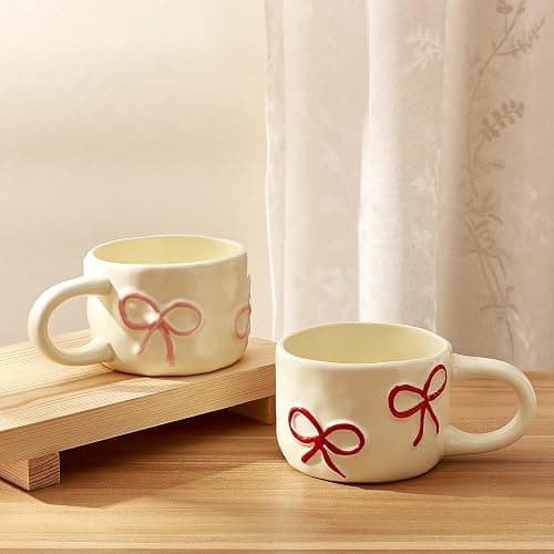 Koythin Coquette Bow Ceramic Coffee Mug, Funky Novelty Cup for Tea Milk Latte Cocoa, 8.5oz /250ml Perfect for Home, Office, or Birthday (Pink) thumbnail 5
