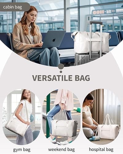 Narwey Ryanair Handgepäck 40x20x25 Ryanair Handgepäck Tasche 40x30x20 Reisetasche Handgepäck Faltbare Wasserfeste Weekender Gym Travel Bag für Damen Herren (Beige) thumbnail 6