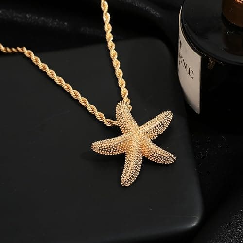 TOVABA Chunky Gold Necklace Simple Starfish Shell Pendant Conch Seashell Necklace Bohemian Summer Beach Necklaces for Vacation thumbnail 6