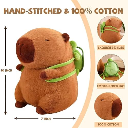 Wonfirang Capybara Plush with Turtle Backpack, 12" Kawaii Capybara Doll Stuffed Birthday Gifts Party Decoration, Cute Plush Toy for Girls Cartoon Fans thumbnail 3