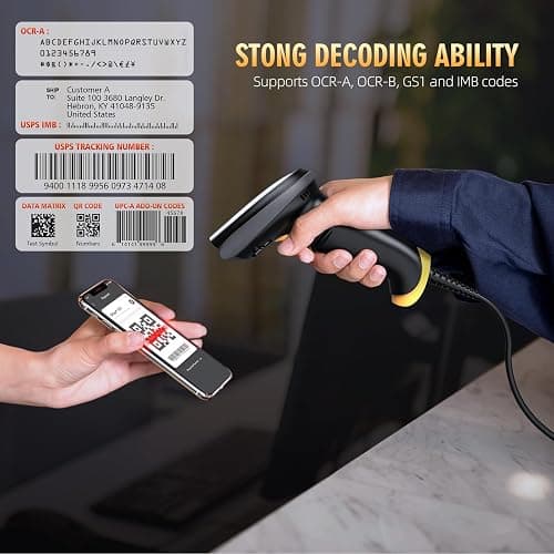 TEEMI 2D Barcode Scanner USB Wired Virtual COM Handheld Automatic QR Data Matrix PDF417 Maxi IMB bar Codes Imager Global Shutter Computer Screen Scan for Windows Mac and Linux PC POS, No Stand thumbnail 2