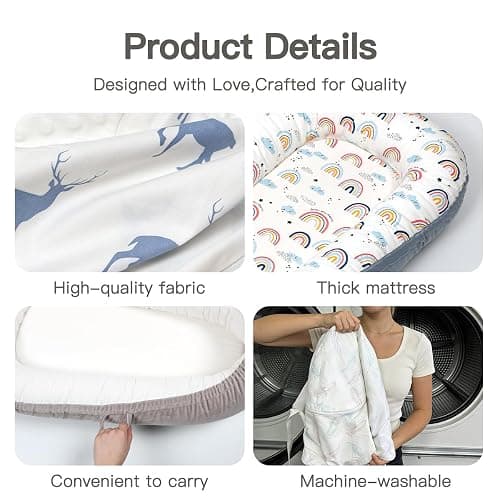 Bubbyhuts Infant Support Cushion-Breathable and Soft Organic 100% Cotton, Portable Tummy Time Mat with Removable Support Cushionr Cover, Floor Baby Support Cushion for Newborn - Animal thumbnail 4