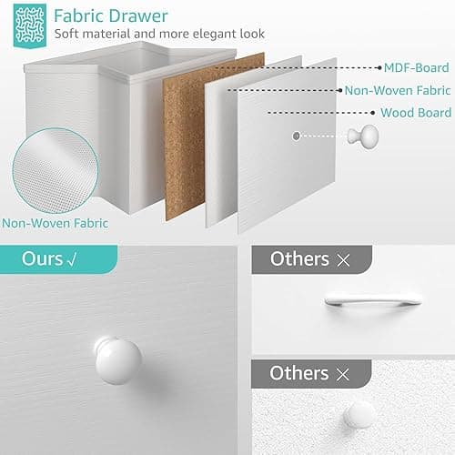 BOLUO White Nightstand 2 Drawer for Bedroom,Small Night Stand with Fabric Drawers End Table Modern - Medium 1 pc - White thumbnail 7