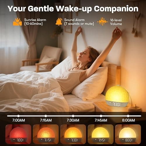 Wake Up Light Sunrise Alarm Clock, White Noise Sound Machine with 30 Soothing Sounds, Dimmable Night Lights, Sleep Aid, Snooze, Timer, Loud Alarm Clock for Heavy Sleepers Adults Kids, Ideal for Gift thumbnail 3