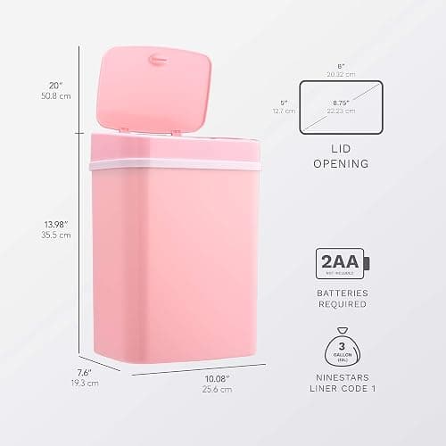 Ninestars DZT-12-5PK Bedroom or Bathroom Automatic Touchless Infrared Motion Sensor Trash Can, ABS Plastic (Rectangular, Pink) Trashcan, 3 Gal 1 Count (Pack of 1) - Pink - 3 Gal - Trash Can thumbnail 5