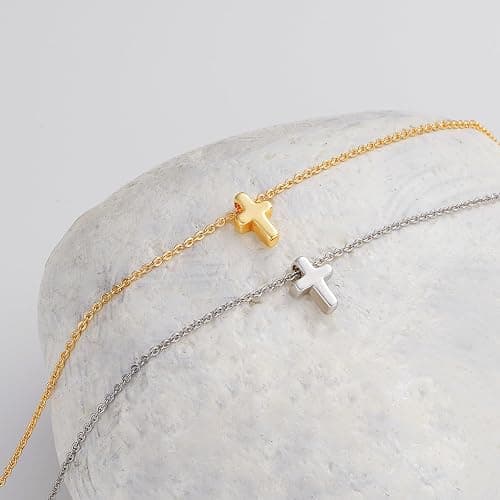 M MOOHAM Cross Necklace for Women Teen Girls, Dainty 14K Real Gold Plated Cross Pendant Necklace Sideways Cross Choker Layered Cross Necklace Gifts for Women Girls thumbnail 6