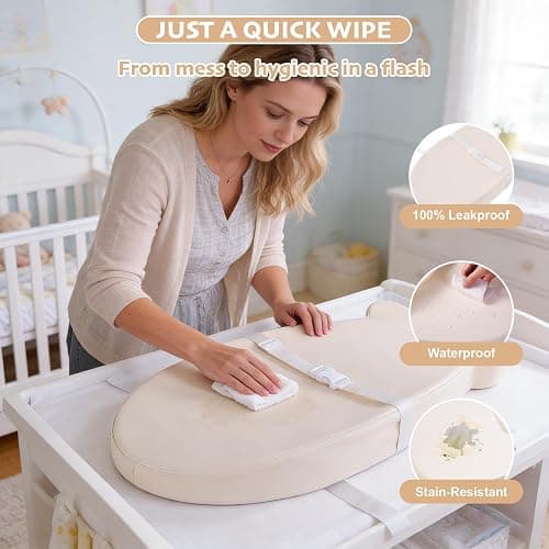 Baby Changing Pad, Waterproof & Wipeable Soft Diaper Changing Mat with PU Cover, Contoured Baby Changing Pad for Dresser & Table, with Non-Slip Safety Belt, Portable & Lightweight,Large Cushioned Foam thumbnail 3