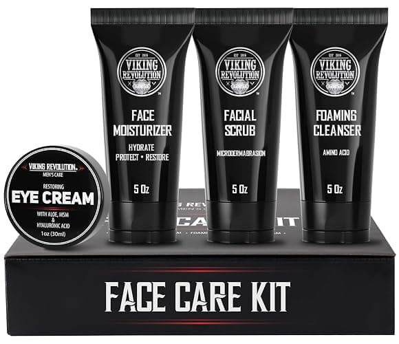Viking Revolution Men's Facial Skin Care Kit - Includes Rejuvenating Face Moisturizer, Microdermabrasion Facial Scrub, Foaming Cleanser (5oz Each) and Eye Cream (1oz) - Image 1