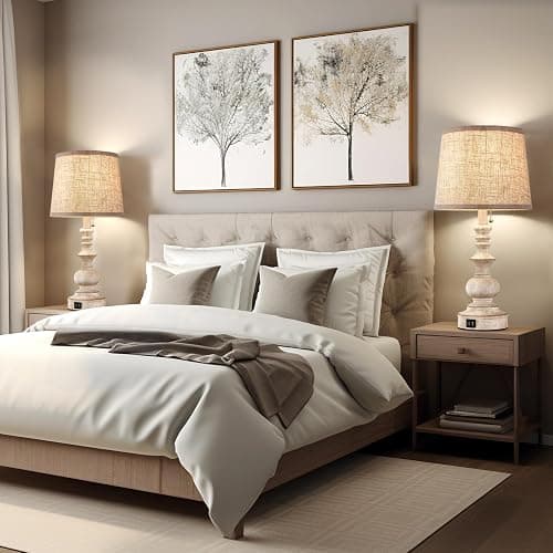 Drawealth Table Lamps for Bedrooms Set of 2 Farmhouse Bedside Lamps for Nightstand with USB Charging Ports Traditional Side Table Lamps for Living Room Wooden Finish, Pull Chain, Bulbs Not Included thumbnail 8