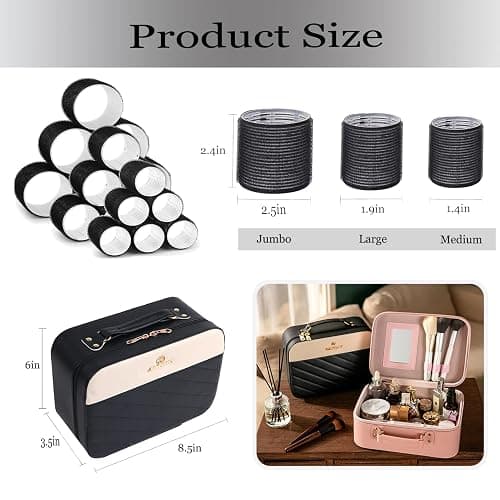 Hair Roller Set,Velcrorollers for Hair,Self Grip Hair Rollers, Salon Hairdressing Curlers, DIY Hair Styles, 3 Sizes Jumbo Large Medium 18pcs Rollers with Makeup Case,Clips & Comb Heatless Curlers thumbnail 3