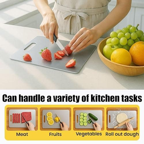 Titanium Cutting Board, 100% Pure Titanium Chopping Board for Kitchen, Hygiene & Durability Double Sided Cutting Board, Non toxic Chopping Board, Dishwasher Safe (15.7“ x 10.8”) thumbnail 4