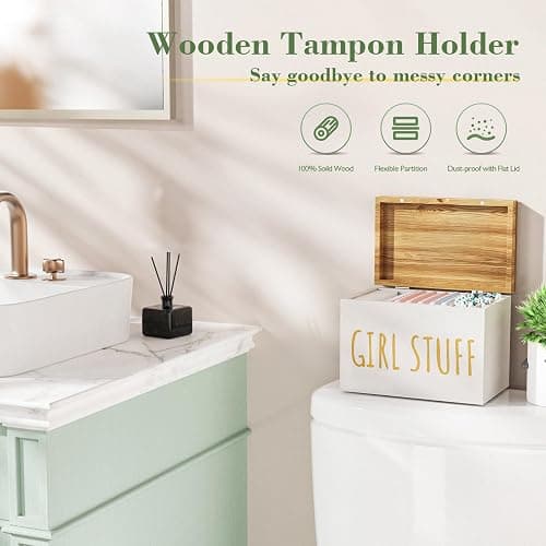 Nyellevario Tampon Holder for Bathroom with Hinged Lid, Feminine Product Organizer, Bathroom Period Products, Toilet Organizer, Bathroom Accessories Box for Girl Stuff (White) thumbnail 6