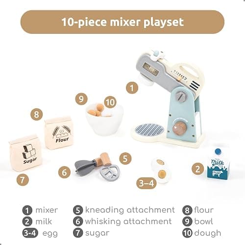 UMU® Wooden Mixer Play Set – 10 Pcs Kids Baking Toy with Mixing Bowl Whisk Ingredients & More – Pretend Kitchen Play Food Set for Little Chefs Ages 3 4 5 thumbnail 6