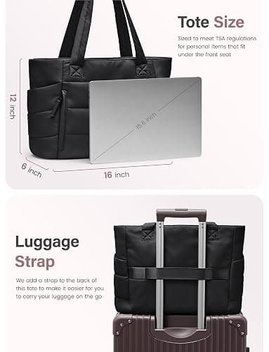 Uselike Tote Bag for Women with Zipper, Quilted Puffer Tote Bag with Compartments, Lightweight Puffy Work Bags for Women thumbnail 6