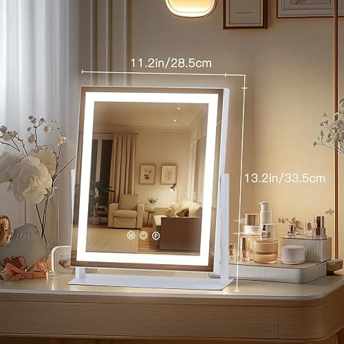 homtang Lighted Makeup Mirror with Smart Touch, 3 Color Modes & Stepless Dimming, for Desk Bedroom Dressing Room, LED Vanity Mirror 13.2" H x 11.2" W thumbnail 2