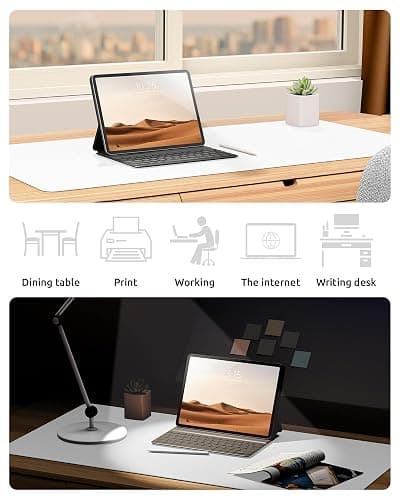 YSAGi Leather Desk Protector, Office Mat, Large Mouse Mat, Non-Slip PU Leather Blotter, Laptop Desk, Waterproof Writing Pad for Office and Home (White, 23.6" x 13.8") thumbnail 6