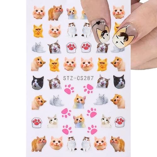 Cute Cat Nail Stickers 3 Sheets Heart Nail Decals Stickers for Nails Art Design Self-Adhesive Sticker DIY Nail Art Decoration Handmade Nails Supplies thumbnail 7