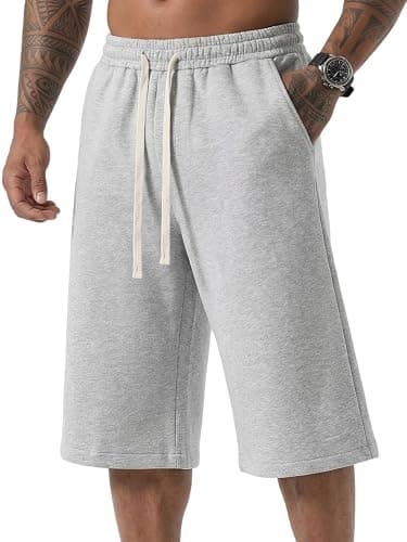 ZUY Men's Baggy Sweat Shorts Cotton Long Below Knee Fleece Capri Shorts 11" Athletic Casual 3/4 Pants with Pockets - Image 1