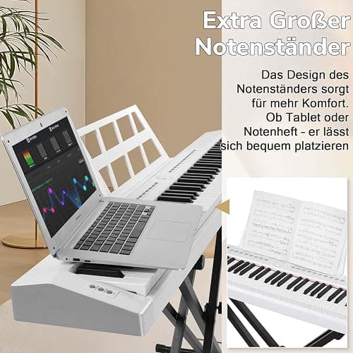 LEADZM 88 Tasten Halbgewichteten Digital Piano, Full Size Keyboard, Elektronische Tastatur mit Doppelrohr-X-Förmigem Ständer, Bluetooth MIDI, Notenständer, Sustain-Pedal, Kopfhörer (Weiß) thumbnail 8