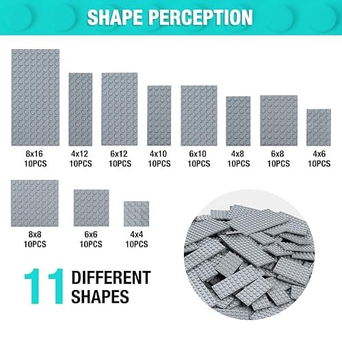 MANNIDOO 110 Pieces Classic Building Plates, 11 Sizes Small Baseplates Multipacks - Compatible with All Major Brands Pieces, Flat Platform Base for Moc Building, Light Grey thumbnail 3