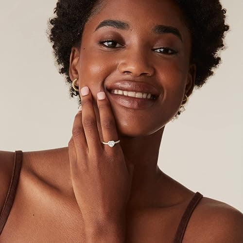 PAVOI 14K Gold Plated Halo Ring | Heart Ring for Women | Square Round Promise Rings for Her thumbnail 4