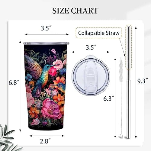 QruKinx Hummingbird Tumbler 20oz | Stainless Steel Travel Mug with Leak-Proof Lid | Bird Insulated Cup for Coffee, Tea and Iced Drinks | Hummingbird Gifts for Women thumbnail 3