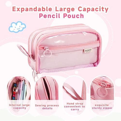 MeCids Aesthetic School Supplies with Large Capacity Pencil Case Set - 6 Highlighters, 5 Ink Gel Pens, 6 Pastel Mechanical Pencils and Lead Refills Eraser Sticky Note Paper Clip Clamp (27pcs) thumbnail 4
