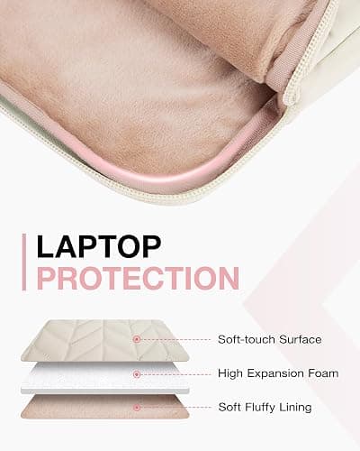 BAGSMART 15-15.6 Inch Laptop Case Sleeve for Women, Puffy Shockproof Laptop Bag with Accessories Pouch and Handle, Lightweight Computer Case Compatible with Dell, HP, MacBook Air/Pro, Natural Cream thumbnail 4