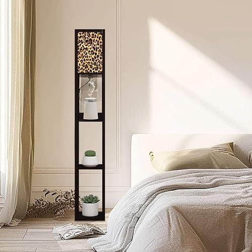 BVCAHSAW Floor Lamp with Shelves Trendy Leopard Skin Pattern Standing Tall Lamp USB Ports & Power Outlet Modern Corner Lamp Nightstand Light for Living Room Bedroom thumbnail 7
