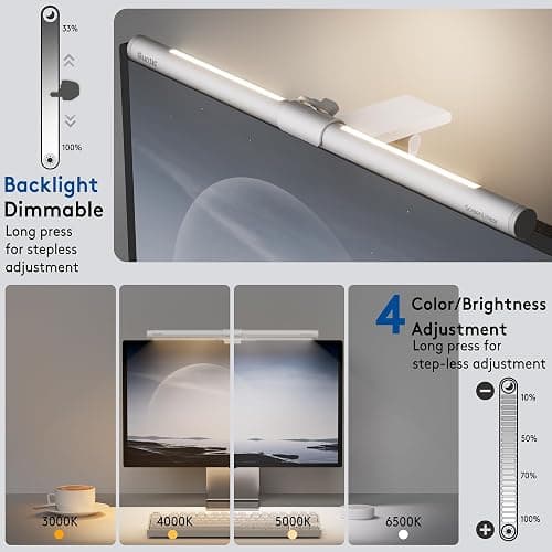 Quntis Monitor Light Bar with Remote, Eye-Care No Glare, Space Saving Home Office Desk Lamp, White, Stepless Dimming, Easy Setup LED Computer Light Backlight for Curved Gaming Monitors Reading Study thumbnail 4