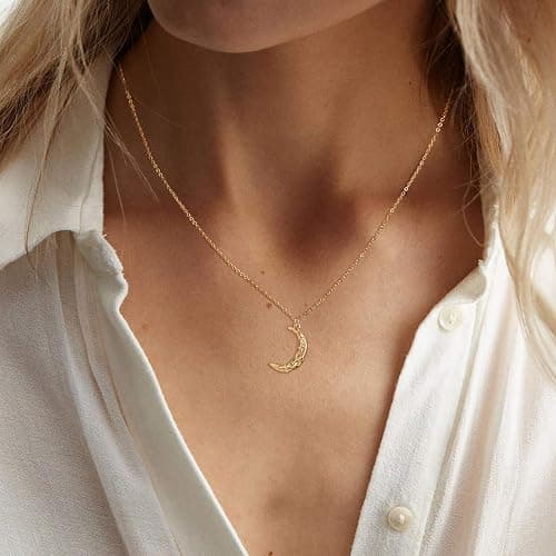 Gold Moon Pendant Necklace for Women,14K Gold Plated Dainty Chain Crescent Moon Sun Star Necklace Jewelry thumbnail 5