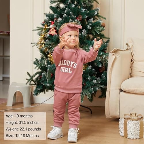 AMAWMW Infant Baby Girl Clothes Long Sleeve Loose Sweatshirts Pockets Pants Headband Outfits Fall Winter Spring Gift thumbnail 2