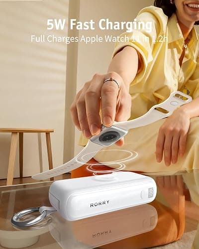 RORRY Flow Portable Charger 10000mAh 40W Wall Plug Power Bank Battery Pack | Built-in USB-C Cable, Keychain Design, Fast Charging, for iPhone 18 Pro/17/16/15, Apple Watch, iPad, Travel Essential thumbnail 6
