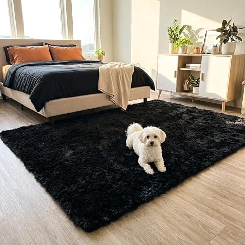 Black Rugs for Bedroom, 3x5 Feet Fluffy Area Rugs for Living Room, Soft Shag Kids Rug Small Carpet for Nursery, Bedside, Indoor, Dorm Decor thumbnail 9