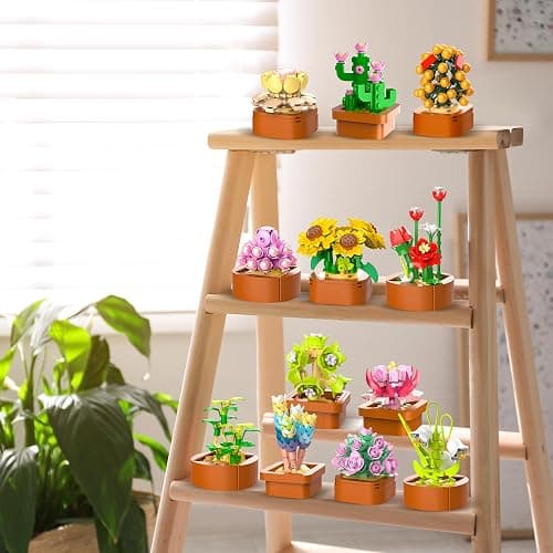 CUBIMANA 12 Pack Flowers Succulents Mini Building Set - 1403PCS Flower Botanical Collection for Home Décor 3.6MM Plant Building Blocks Toy, Party Favors for Christmas Birthday Adults Women Kids 10+ thumbnail 5