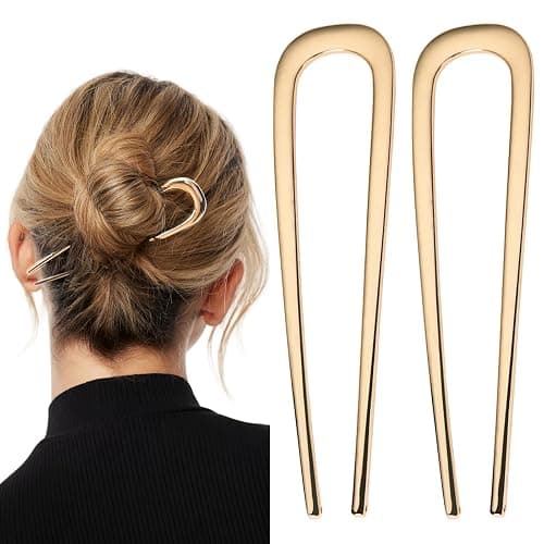 2 Pcs Metal French Hair Pins, French Twist Hair Pin for Buns, U Shaped French Pins for Women Girls, Hair Sticks, Hair Fork - 2*Gold - Image 1