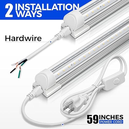 Barrina LED Shop Lights, 40W 5500LM 5000K, 4FT Integrated Fixture, V Shape,T8 Light Tube, Daylight White, Clear Cover, High Output, LED Shop Lights for Garage Warehouse Workshop Basement (Pack of 6) thumbnail 6