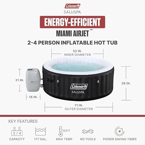 Coleman Miami 2 to 4 Person Inflatable Hot Tub, Round Energy-Efficient Portable Outdoor Spa with 120 AirJets, 71" x 26" thumbnail 3