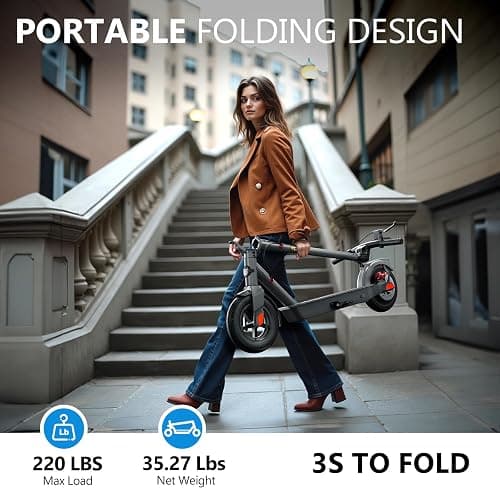 SISIGAD Electric Scooter Adults 10" Tires, 600W Peak Motor, Max 22 MPH Speed, 30 Miles Long Range, Portable Folding E-Scooter for Commuting with Dual Brakes, LCD Display APP Control thumbnail 7