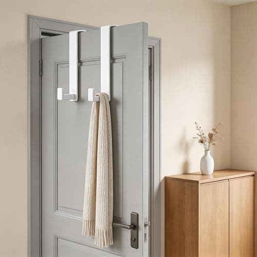 HUFEEOH Over Door Hooks, Stainless Steel Door Hanger with Non-Slip Pads, Easy Install Towel Coat Storage Fits 1-3/4" Thick Door (White, Fits 1-3/4" Thick Door -L Shape - 2 Pack) thumbnail 2